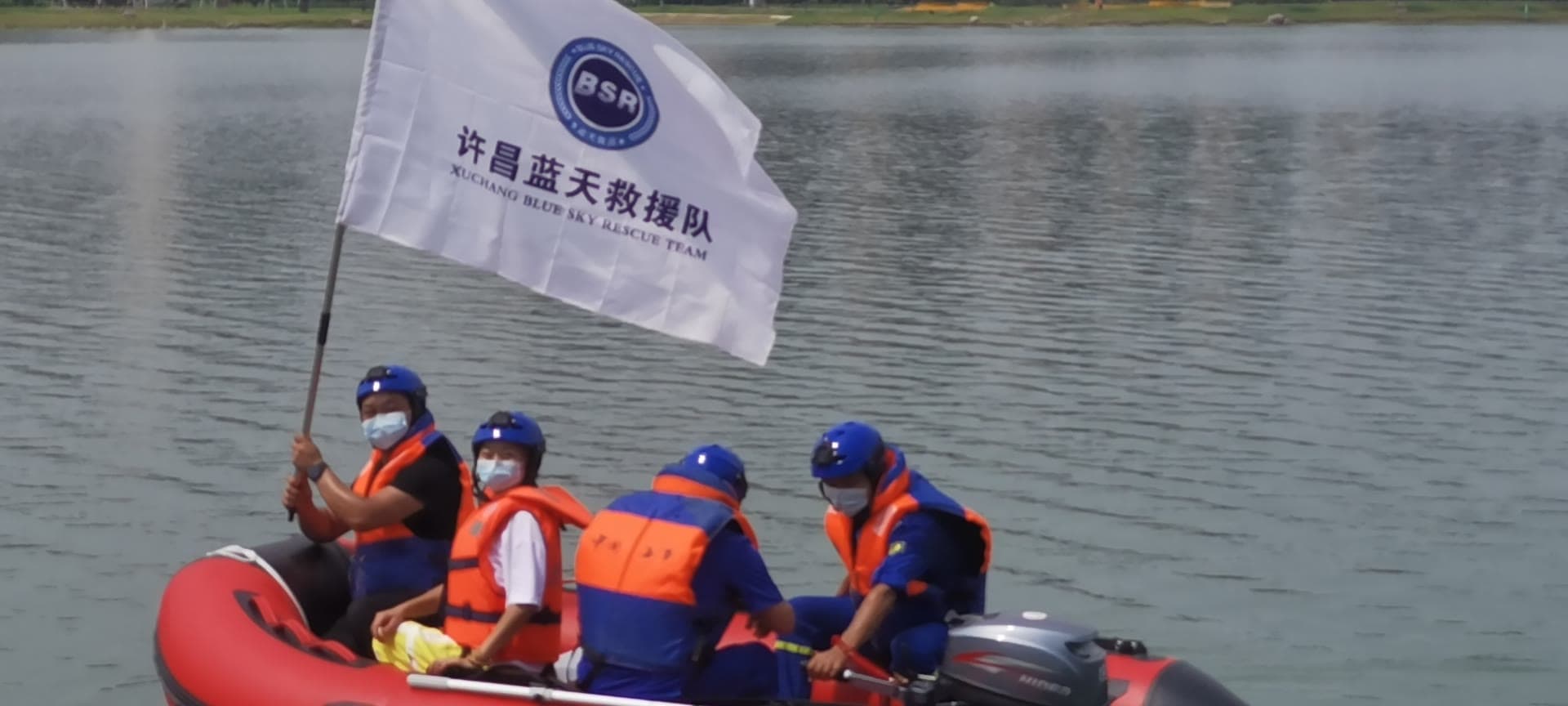 Blue Sky Rescue personnel conducting an exercise from a rescue boat